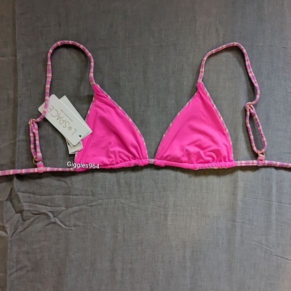 L*Space Brittany Camacho Bikini Set Electric Pique Pink Stripe - Picture 4 of 13